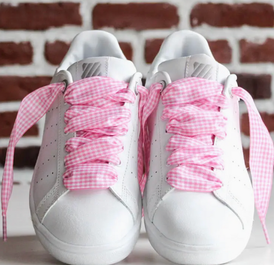 Pink Vichy Print Shoelaces