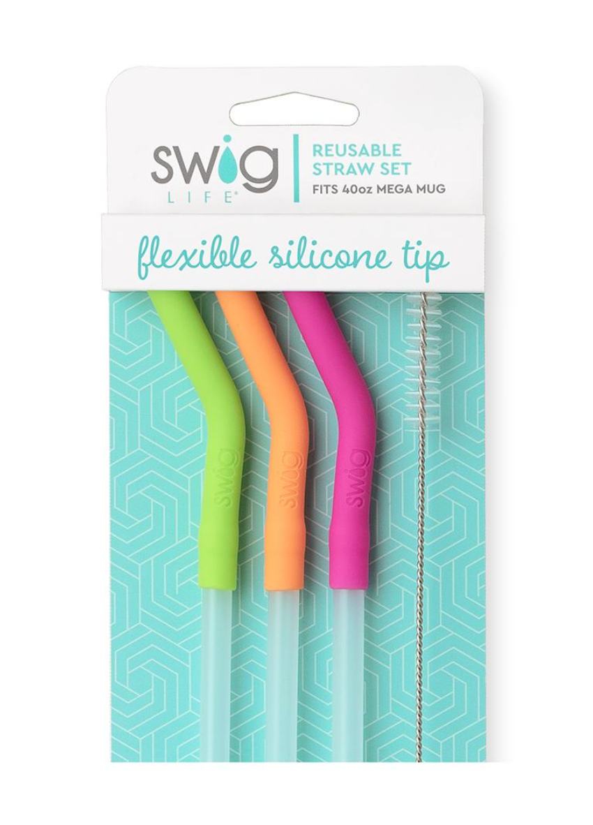 Swig Neon Lime/Orange/Berry Reusable Mega Mug Straw Set