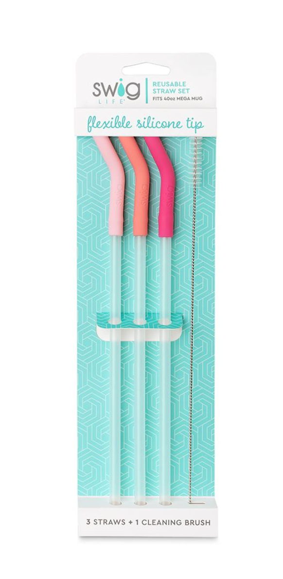 Swig Blush/Coral/Pink Reusable Mega Mug Straw Set