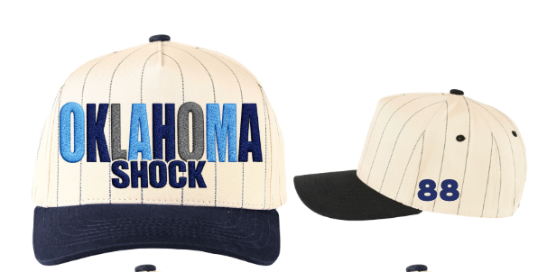 OKLAHOMA SHOCK BOLD NAVY PINSTRIPE HAT 88 ON SIDE