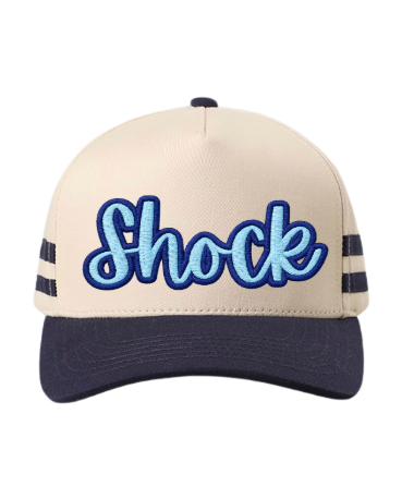 SHOCK CURSIVE NAVY SIDE STRIPE HAT