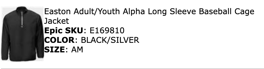 DD EASTON ALPHA BASEBALL JACKET AM