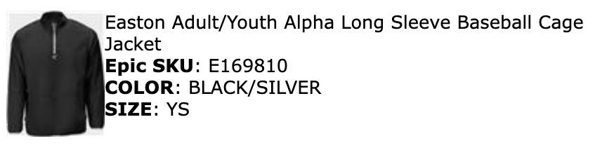 DD EASTON ALPHA BASEBALL JACKET YS