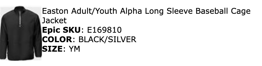 DD EASTON ALPHA BASEBALL JACKET YM