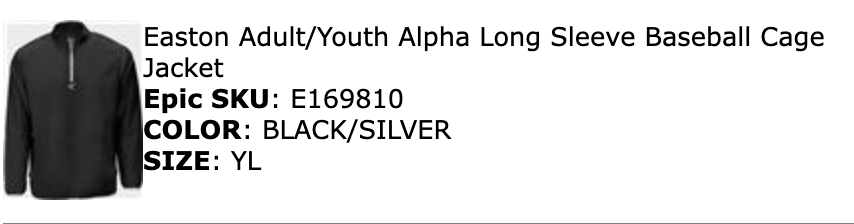 DD EASTON ALPHA BASEBALL JACKET YL