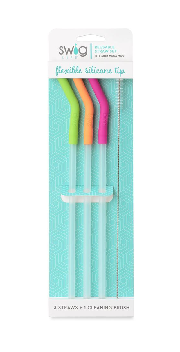 Swig Neon Lime/Orange/Berry Reusable Mega Mug Straw Set