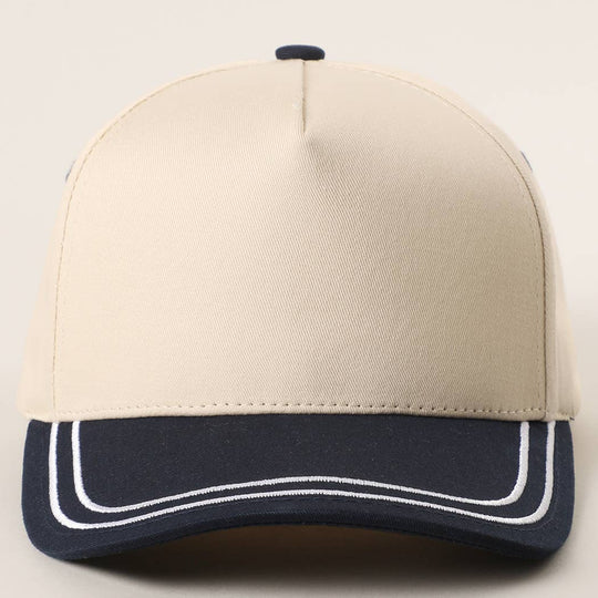 Double Stitched Plain Two Tone Canvas Cotton Trucker Hat: BEIGE / One Size