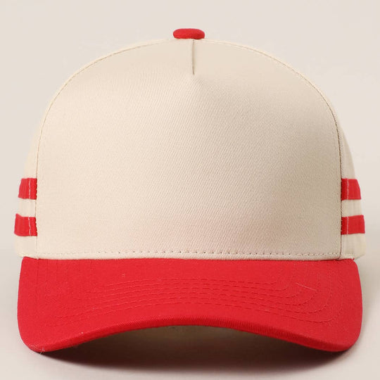 Two Tone Canvas Cotton Two Stripes Trucker Hat : NVY / One Size