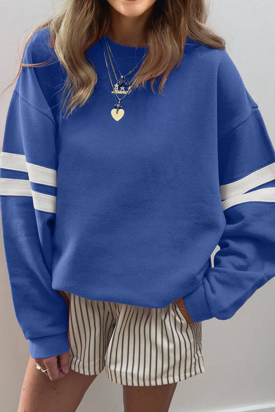 Varsity Stripe Drop Shoulder Oversized Women’s Sweatshirt: Fiery Red / 65%Polyester+35%Cotton / S