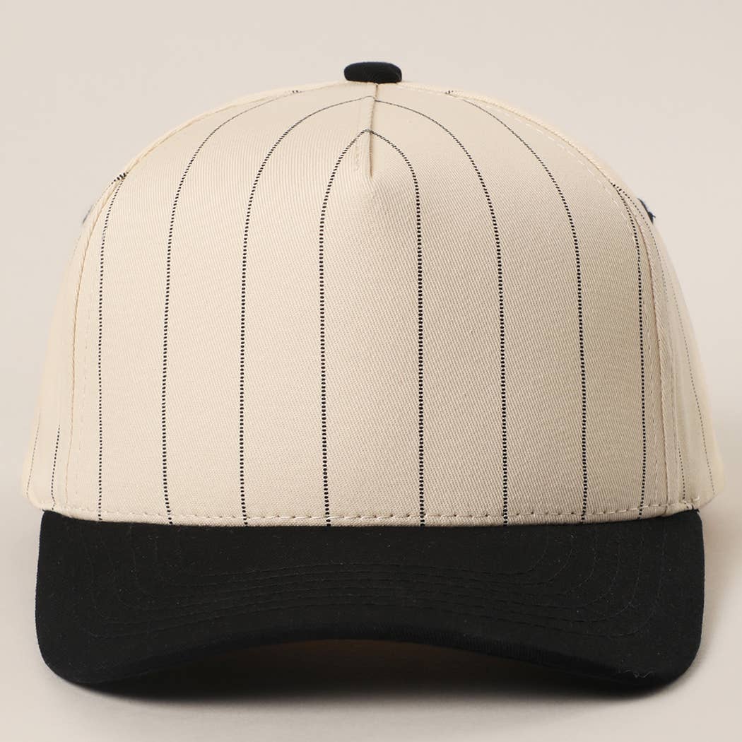 Two-Tone Pinstripe Canvas Trucker Hat: RED / One Size