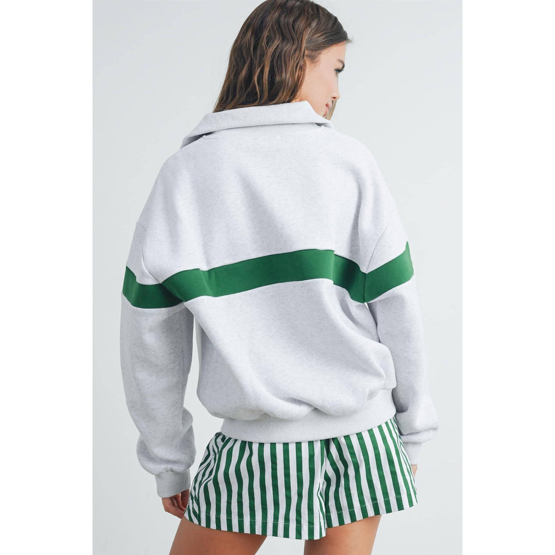 Two-Toned Half Zip Collar Sweatshirt - BMT7535: GREY / BLUE / L
