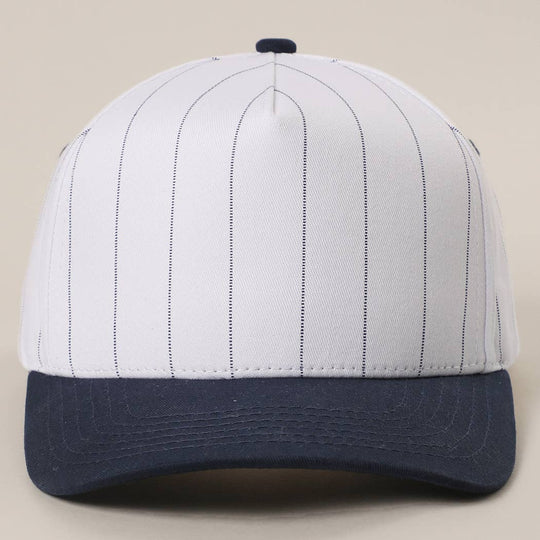 White Two-Tone Canvas Trucker Hat with Pinstripes: BLK-WHT / One Size