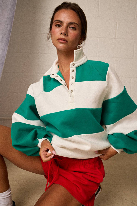 PT16060-3 - Everly Striped Pullover: GREEN / S-M-L (2-2-2)