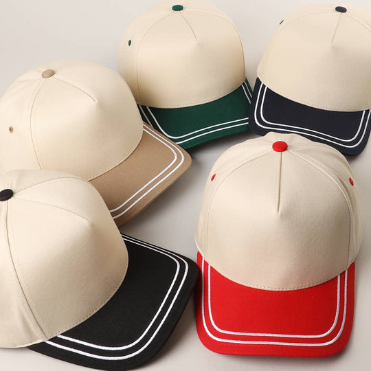 Double Stitched Plain Two Tone Canvas Cotton Trucker Hat: BLACK / One Size