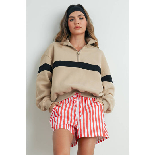 Two-Toned Half Zip Collar Sweatshirt - BMT7535: GREY / BLUE / S
