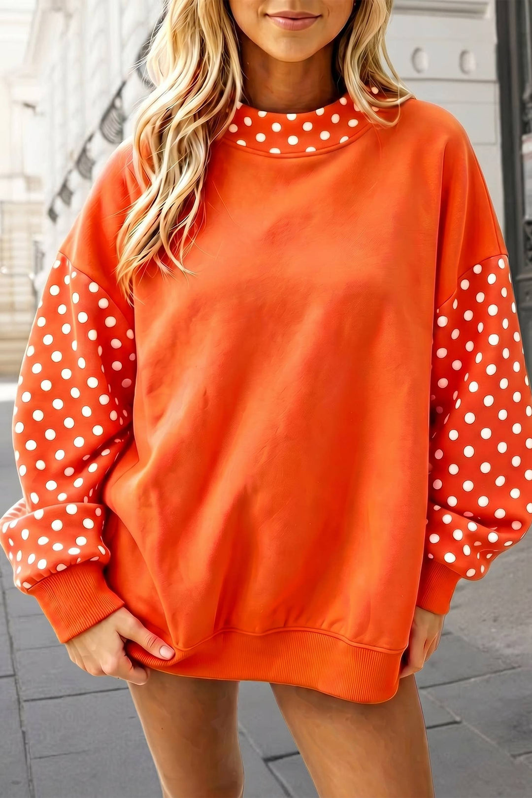 Polka dot print Patchwork Mock Neck Sweatshirt FW26 | S-XL: Evergreen / S