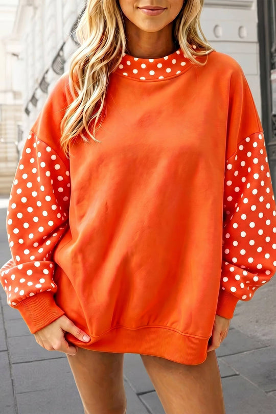 Polka dot print Patchwork Mock Neck Sweatshirt FW26 | S-XL: Evergreen / S