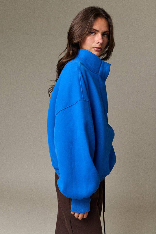 PT18729 - High Collar Half Button-Up Relaxed Fit Pullover: Red / S-M-L (2-2-2)