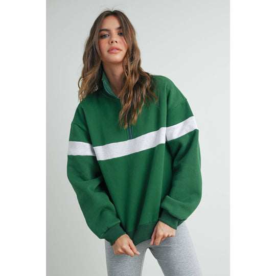 Two-Toned Half Zip Collar Sweatshirt - BMT7535: GREY / BLUE / S