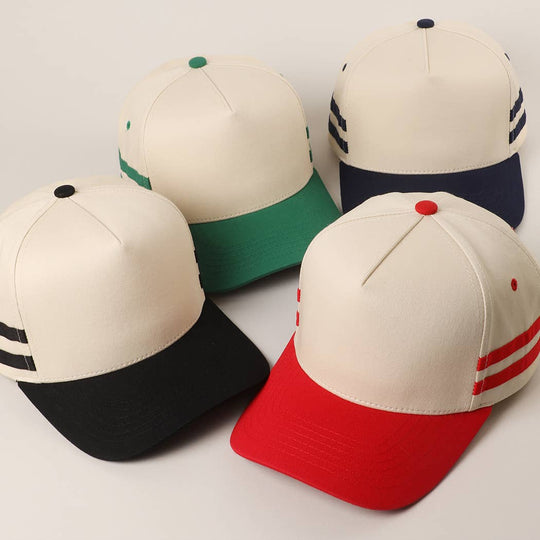 Two Tone Canvas Cotton Two Stripes Trucker Hat : NVY / One Size