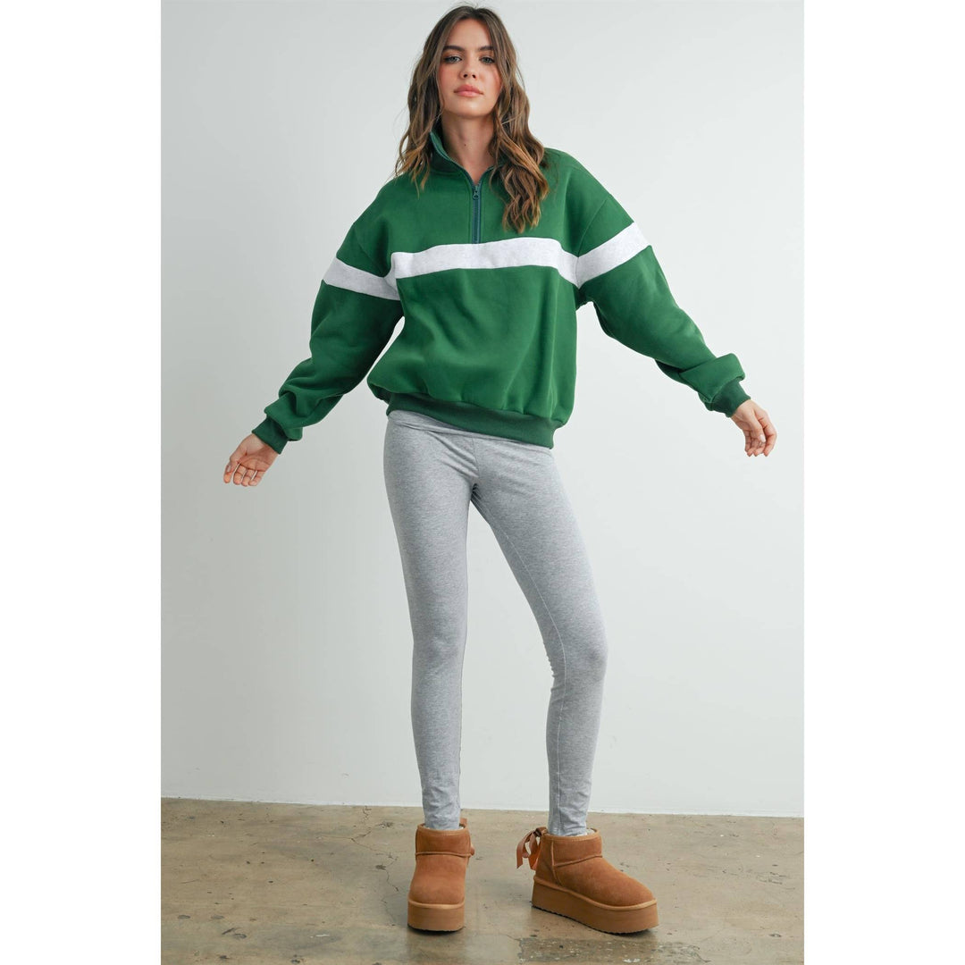 Two-Toned Half Zip Collar Sweatshirt - BMT7535: GREY / BLUE / L
