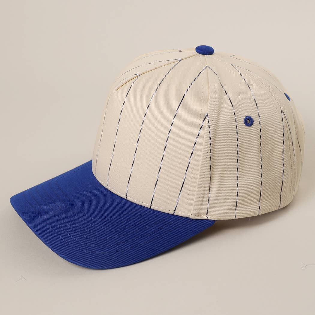 Two-Tone Pinstripe Canvas Trucker Hat: NVY / One Size