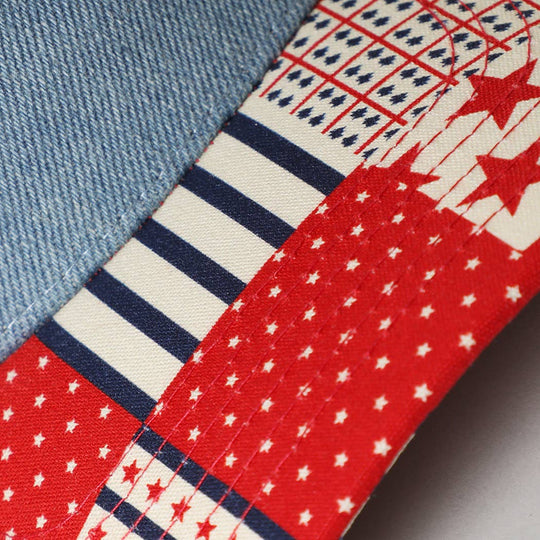 Denim Crown Patchwork USA Flag Print Brim Trucker Hat: DENIM / ONE SIZE