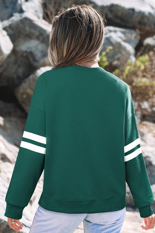 Varsity Stripe Drop Shoulder Oversized Women’s Sweatshirt: Fiery Red / 65%Polyester+35%Cotton / M