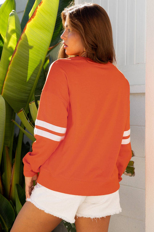 Varsity Stripe Drop Shoulder Oversized Women’s Sweatshirt: Fiery Red / 65%Polyester+35%Cotton / S