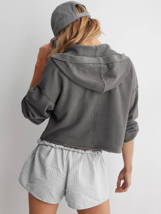 Oversized Hooded V Neck Sweatshirt Pullover Top: Dark Grey / L