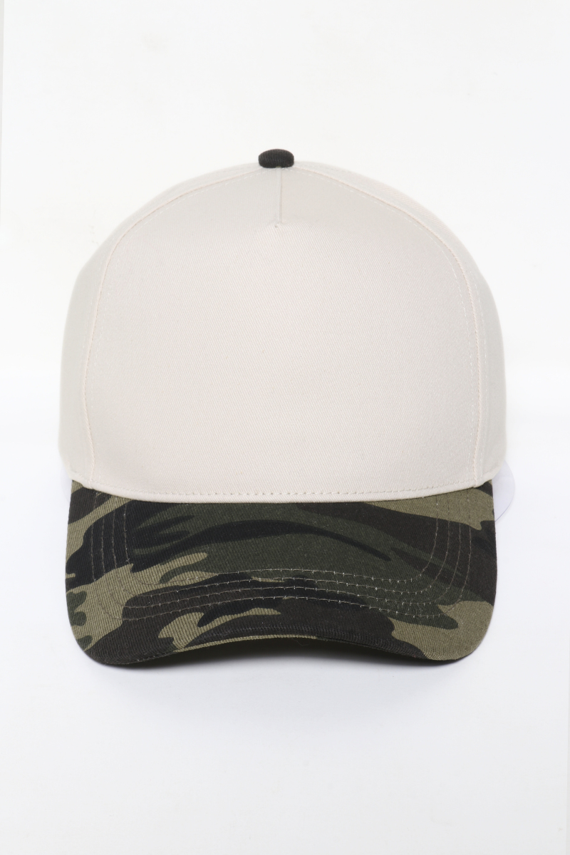 Camo Print Brim 5 Panel Caps: Camo