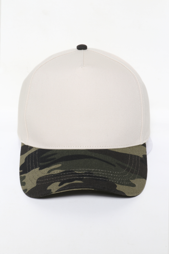 Camo Print Brim 5 Panel Caps: Camo