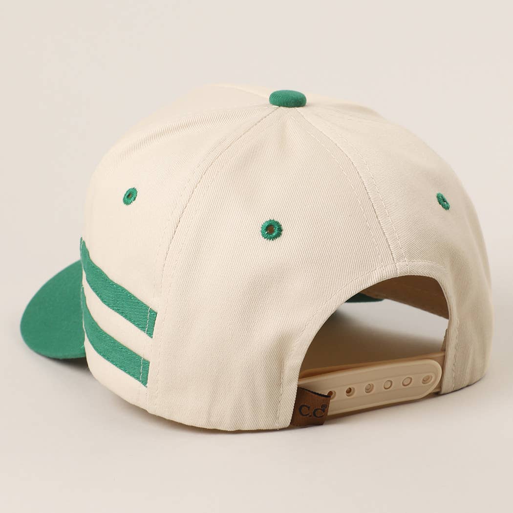 Two Tone Canvas Cotton Two Stripes Trucker Hat : NVY / One Size