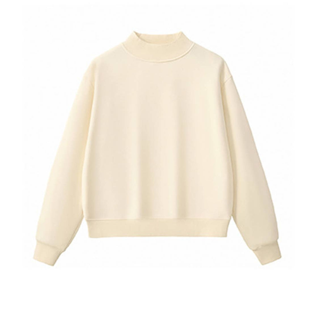 Unisex Fall Cozy Fleece Mock Neck Sweatshirt: White / M