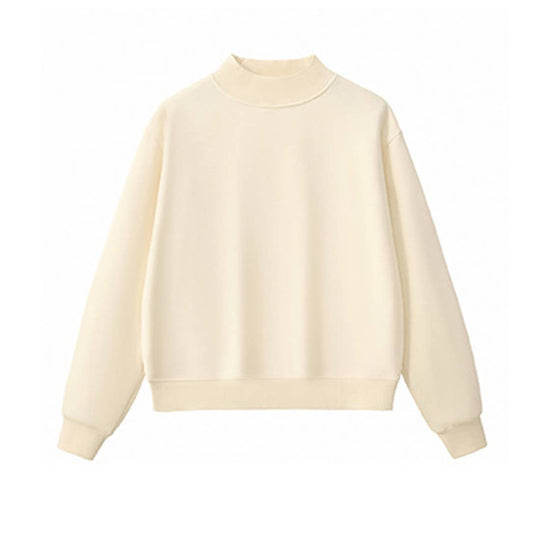 Unisex Fall Cozy Fleece Mock Neck Sweatshirt: White / M