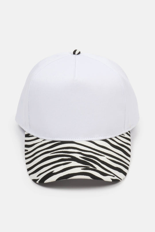 ZEBRA Animal Print Brim 5 Panel Two Tone Blank Cap: White