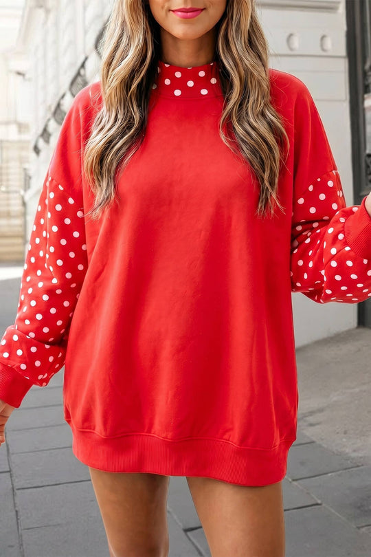 Polka dot print Patchwork Mock Neck Sweatshirt FW26 | S-XL: Evergreen / S