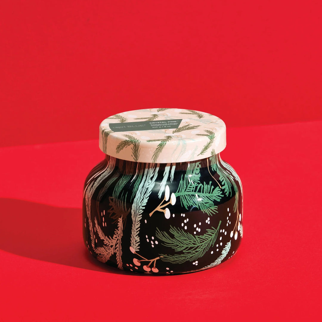 Capri BLUE Crystal Pine Holiday Pattern Play Petite Candle 8oz