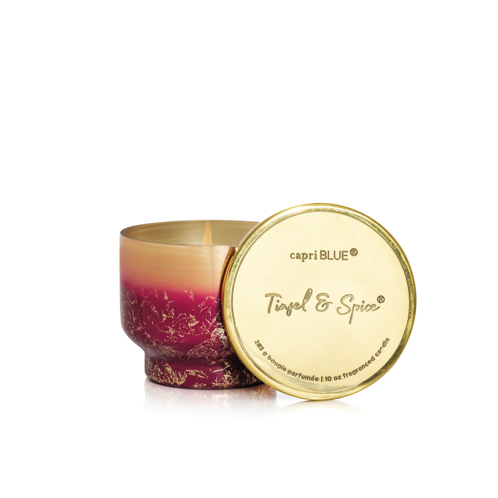Capri BLUE Tinsel & Spice Glimmer Inverted Candle 10oz